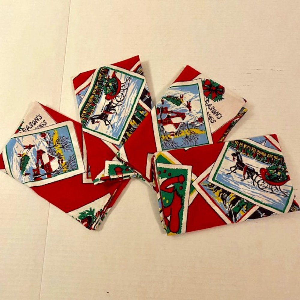 Christmas Cloth Napkins Handmade Vintage 1950s Set of Four